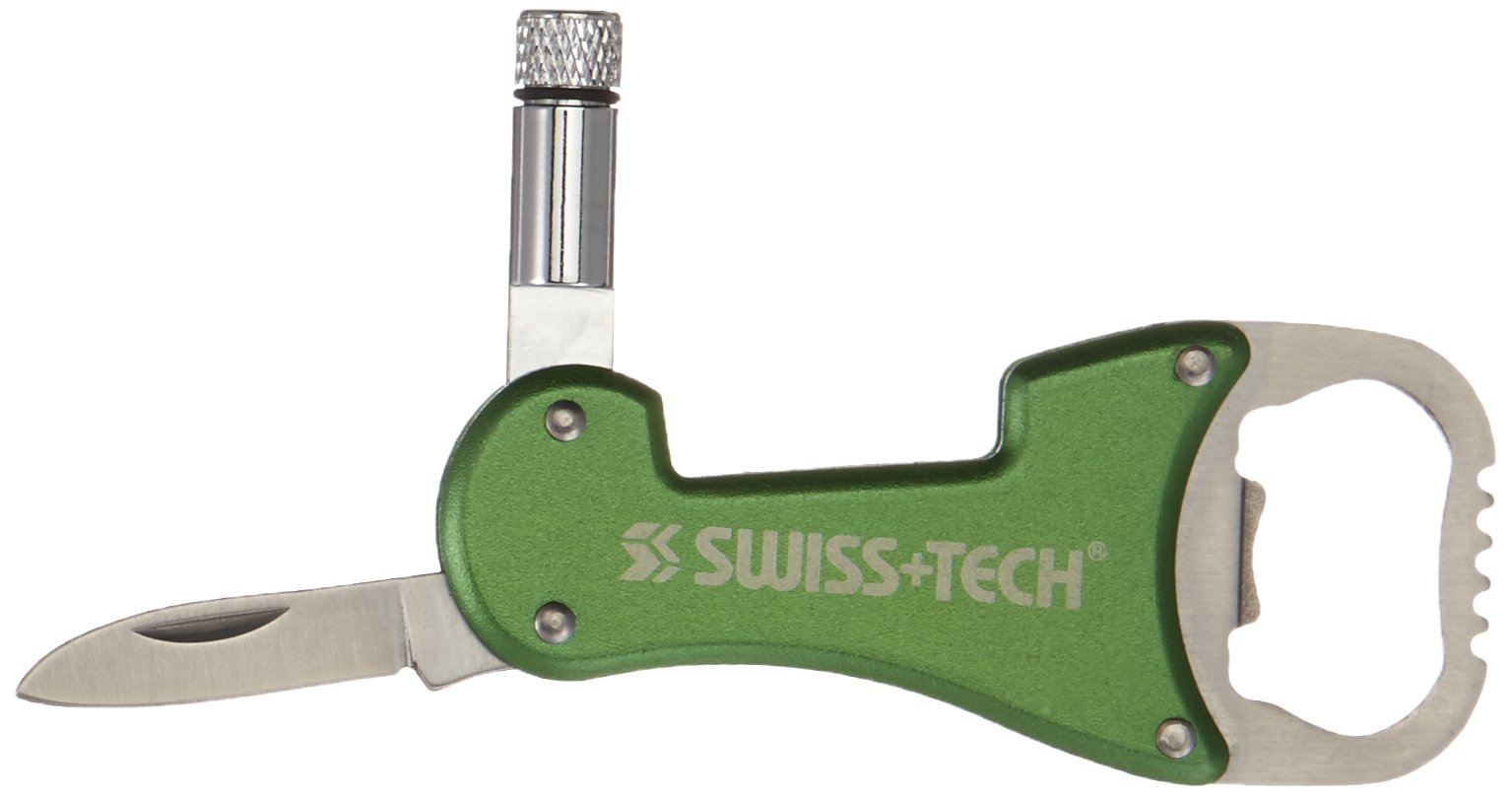 SWISS+TECH ST60319 3-in-1 Bottle Opener Multi-Tool with Knife and LED Flashlight, Green (Single Pack)