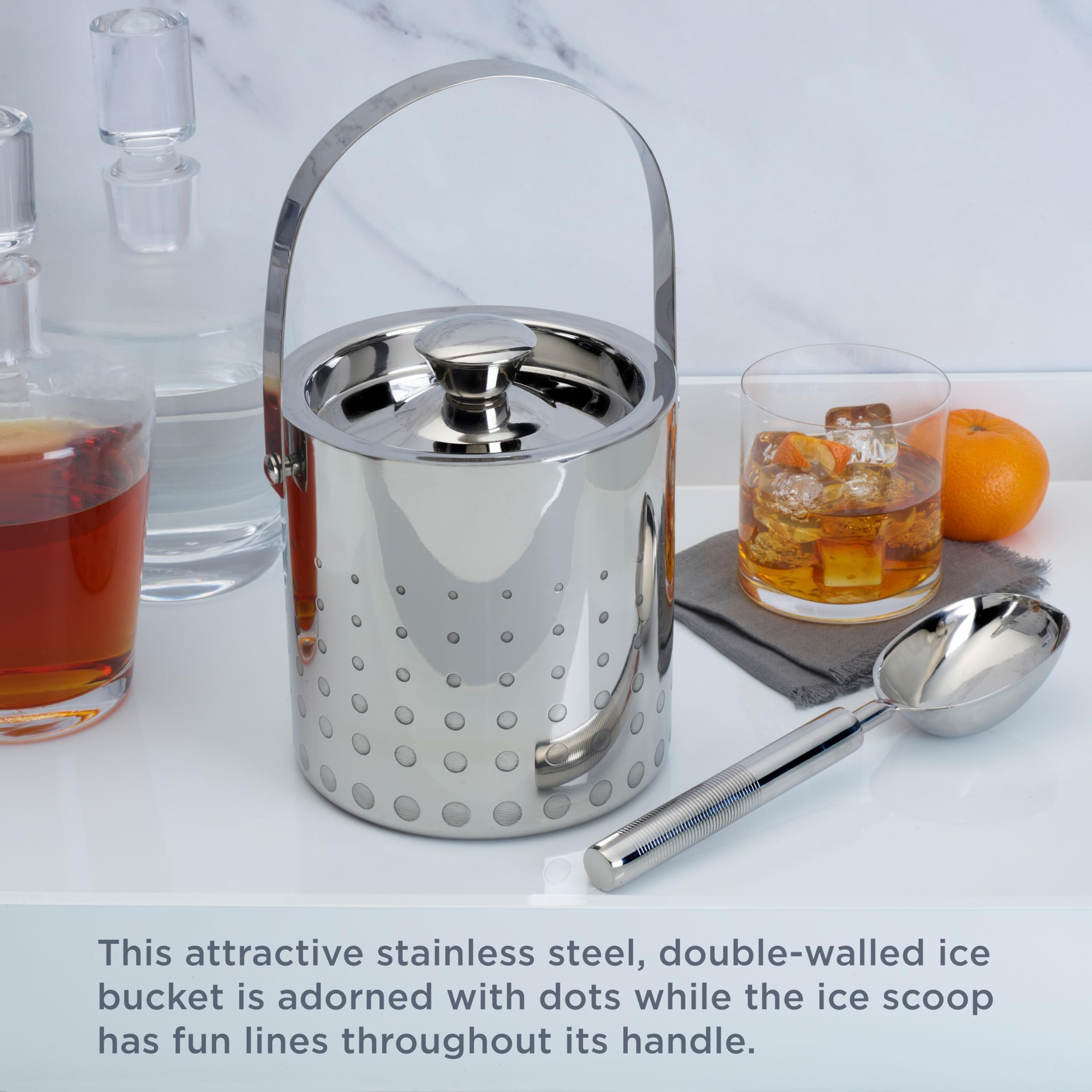 Mikasa Cheers Stainless Steel Ice Bucket and Scoop, Silver