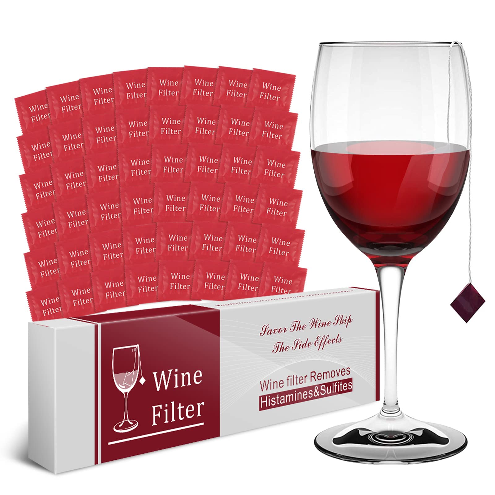 WEESIGEI Wine Filter Sulfite Purifier: Wine Filters Remover Histamines Sulfite - Alleviates headaches Prevent Wine Sensitivities (48 Packs)