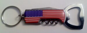 usa flag 3 in 1 metal knife corkscrew & bottle opener key ring