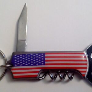 USA Flag 3 in 1 Metal Knife Corkscrew & Bottle Opener Key Ring