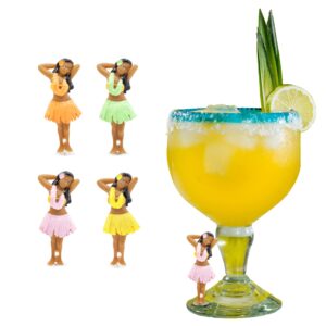 npw buddies hula girls (4 pack) drink charm, multi