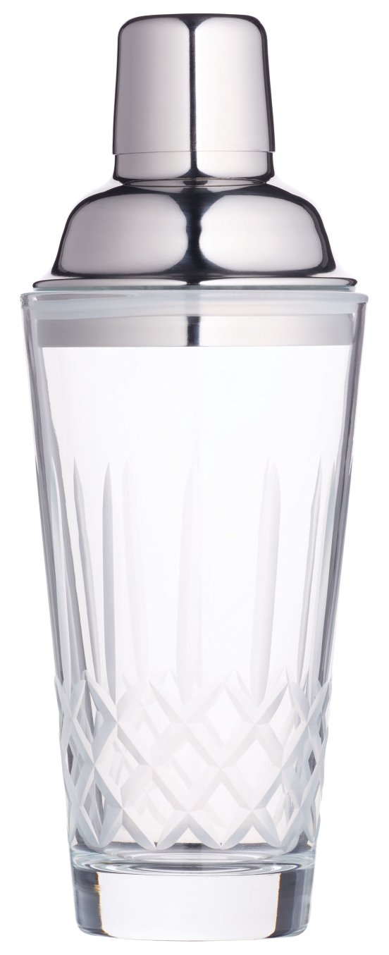 Kitchen Craft BarCraft Cut-Glass Cocktail Shaker with Stainless Steel Strainer, 400 ml (14 fl oz)