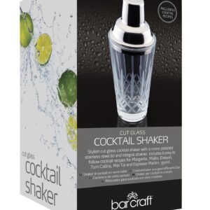 Kitchen Craft BarCraft Cut-Glass Cocktail Shaker with Stainless Steel Strainer, 400 ml (14 fl oz)