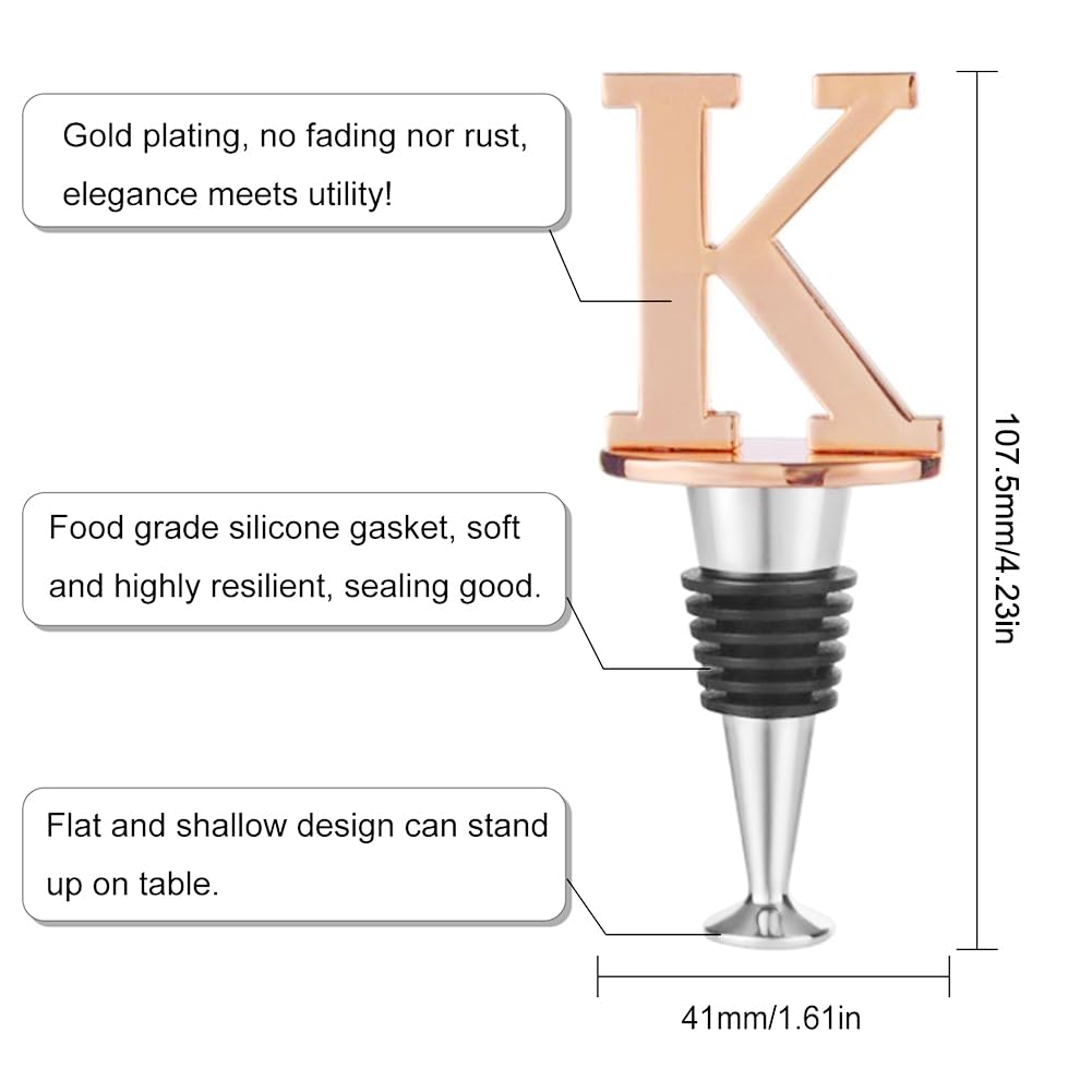 CREATCABIN Wine and Beverage Bottle Stoppers with Golden K Reusable Made of Alloy and Silicone Saver Sealer Decorative Stoppers for Bar Kitchen Valentines Day Wedding
