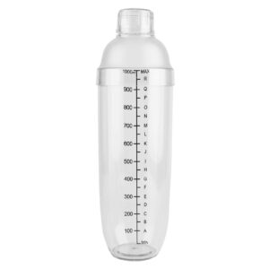 plastic cocktail shaker, clear plastic cocktail shaker plastic cocktail shaker with scale and strainer top drink mixer hand shaker cup with scales(1000ml)