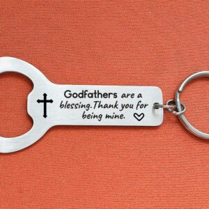 Godparents Proposal Gifts for Baptism Godfathers are a Blessing Thank You for Being Mine,New God Parents Christening Gift Stainless Steel Bottle Opener Keychain