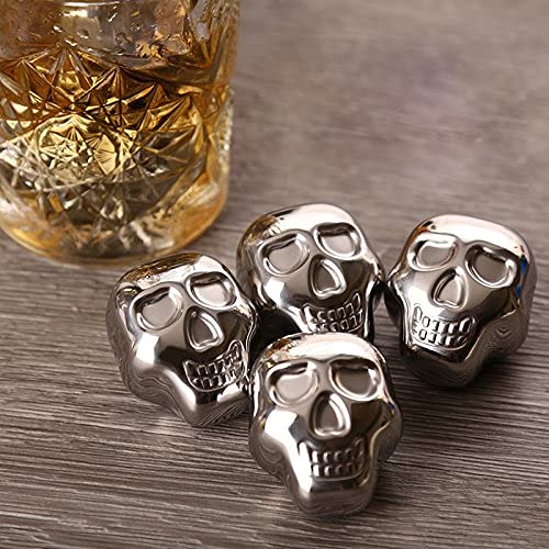 Reusable Stainless Steel Ice Cube Metal Whiskey Stones for Drinks Skull Shaped Set of 6 by i Kito