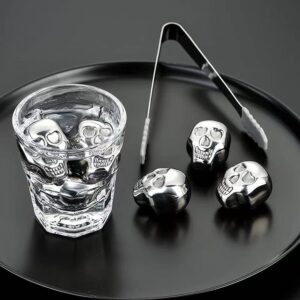 Reusable Stainless Steel Ice Cube Metal Whiskey Stones for Drinks Skull Shaped Set of 6 by i Kito