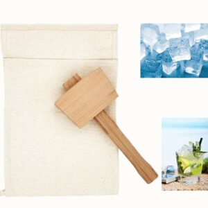 Ice Mallet with 2 Lewis Bag Kit,Manual Ice Crusher Wooden Hammer Canvas Crushing Bag Crushed Ice Bar Cocktails Bartender & Kitchen Tools Kit