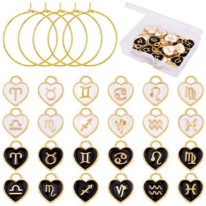 kmospad 24pcs heart 12 constellations charms zodiac sign enamel pendants and 24pcs 25 mm golden wine glass rings markers with a box for tasting party decoration supplies gifts