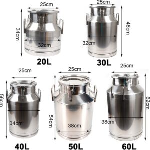 20-60L Stainless Steel Milk Can Wine Milk Bucket Wine Pail Bucket Milk Can Tote Jug with Sealed Lid Heavy Duty, with Independent Embedded Silicone Sealed Lid (40L)