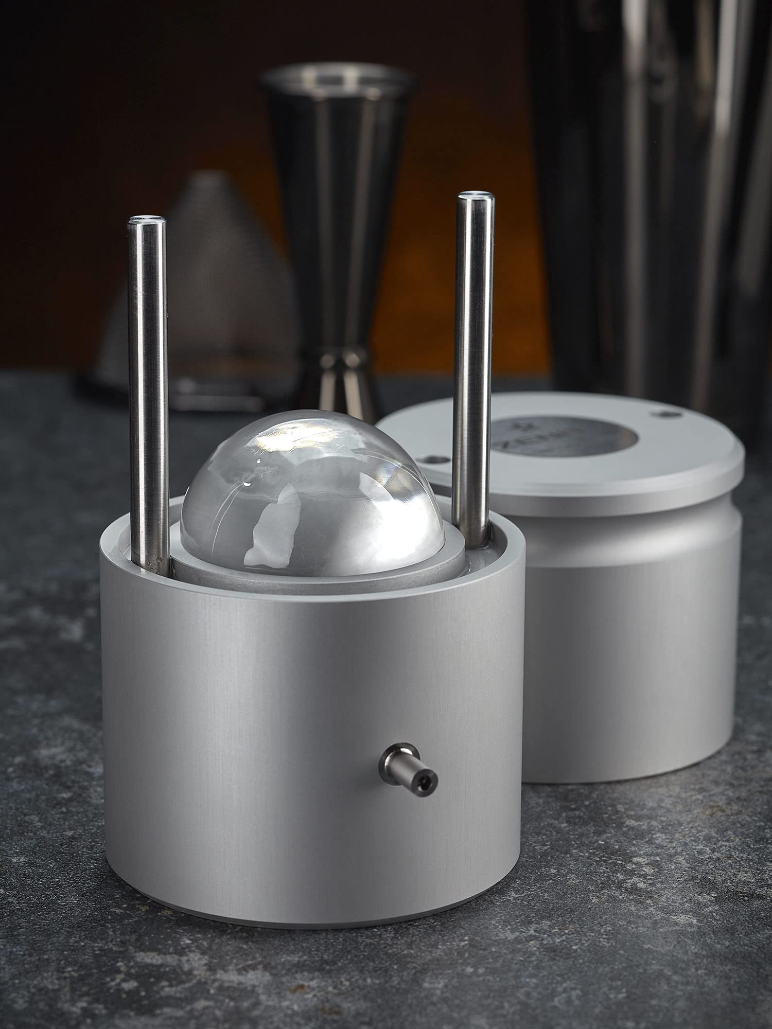 ICE BALL PRESS For Perfect Cocktails. creating crystal-clear BALLS 55mm. your home bar., Silver