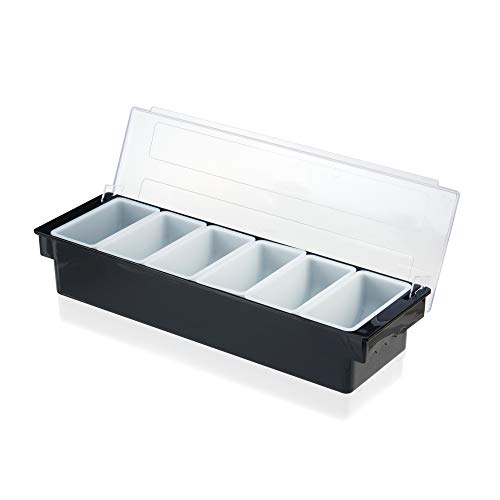 True Tray-6 Removable Inserts and Ice Reservoir Bar Caddy with Lid for Garnishes, Bartender Accessory for Cocktail Recipes, Plastic, Set of 1, Black