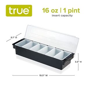 True Tray-6 Removable Inserts and Ice Reservoir Bar Caddy with Lid for Garnishes, Bartender Accessory for Cocktail Recipes, Plastic, Set of 1, Black