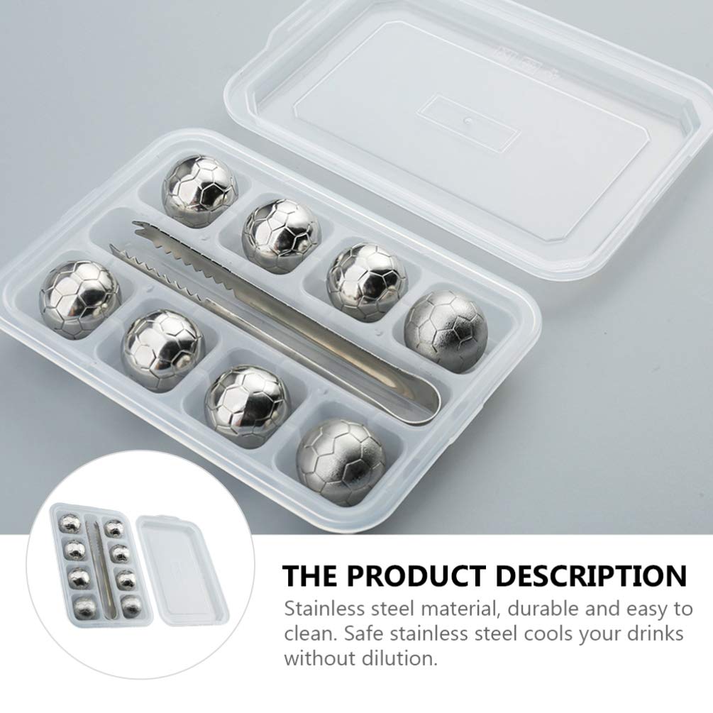 YARDWE 1 Set Stainless Steel Ice Pellets Round Ice Cube Whiskey Rocks Cocktails Ice Maker Beverage Cooling Stones Soccer Ice Cube Tray Round Cooler Stainless Ice Block Ice Cubes Ice Mold