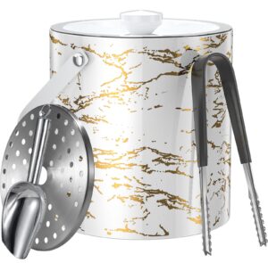 ayotee ice bucket with lid,scoop,tongs,strainer and handle-stainless steel insulated ice bucket keeps ice cold & dry, great for home, party, bar, chilling beer, cocktail, champagne and wine bottle-3l