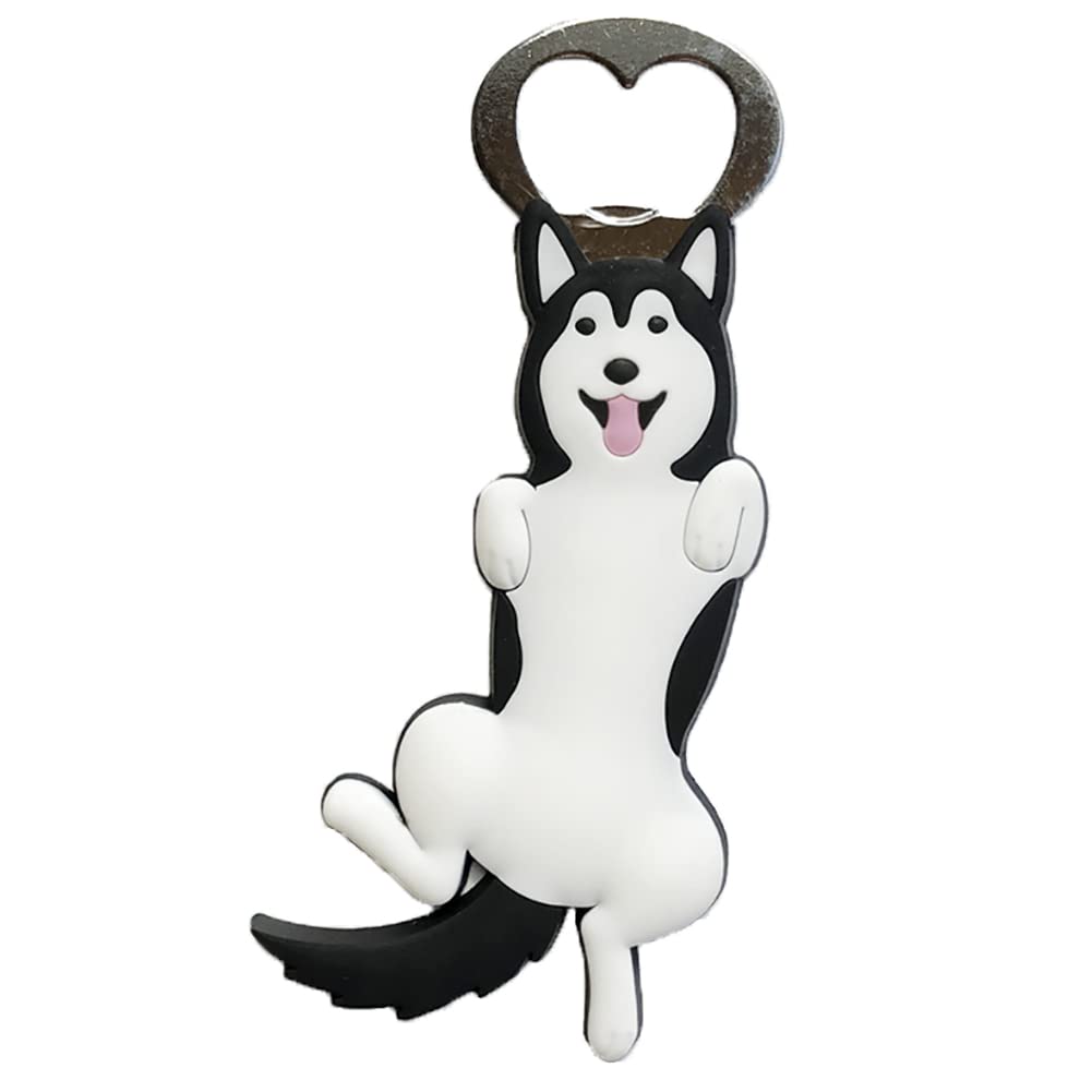 Komkommax Bottle Opener Magnetic with Fridge Magnets Decoration, Bottles Opener Cute Animal Bottle Beer Opener for Beer Coke Bartender Kitchen Barware Metal Novelty Cute Fun Shape (Husky)