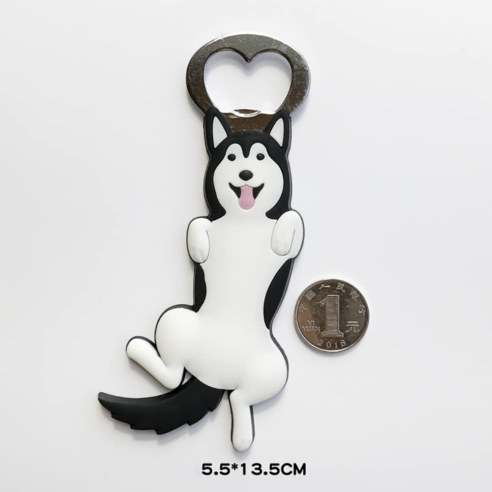 Komkommax Bottle Opener Magnetic with Fridge Magnets Decoration, Bottles Opener Cute Animal Bottle Beer Opener for Beer Coke Bartender Kitchen Barware Metal Novelty Cute Fun Shape (Husky)