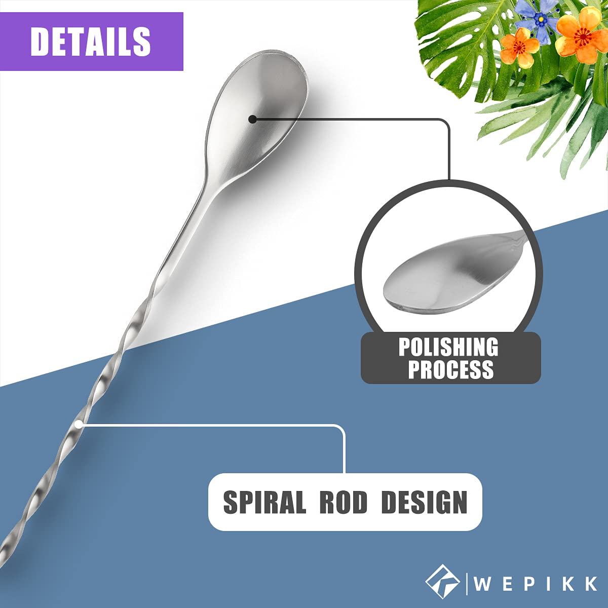 Wepikk Bar Spoon Cocktail Mixing Spoon Bar Stirring Spoon Drink Stirrers Fruit Fork 4 Pcs Stainless Steel Bar Set Bartender kit 12.6 Inch Spiral Pattern Long Handle