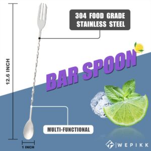 Wepikk Bar Spoon Cocktail Mixing Spoon Bar Stirring Spoon Drink Stirrers Fruit Fork 4 Pcs Stainless Steel Bar Set Bartender kit 12.6 Inch Spiral Pattern Long Handle