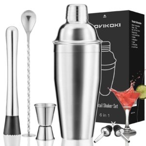 martini shaker 24 oz cocktail shaker drink bar set by hovikoki, stainless steel professional bartender kit with built-in strainer mixing spoon&jigger 2 liquor pourers muddler and manual recipe