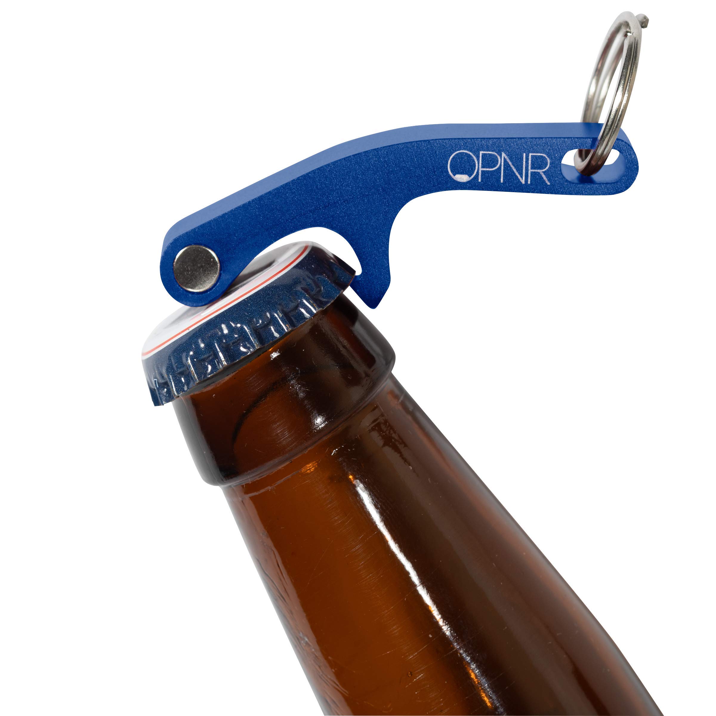 OPNR Mini Keychain Bottle Opener with Magnetic Lid Catch for Beer and Soda I Home Bar, Tailgating, and Bartender Use I Portable Manual Aluminum Lever I Catch caps, stick on fridge! (Diode Blue)