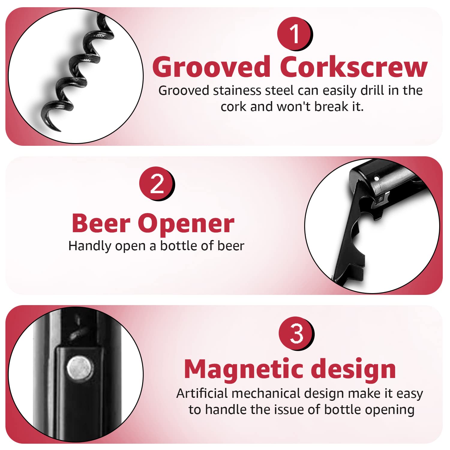 Multi-functional Corkscrew Wine Bottle Opener - Metallic beer Opener for sommeliers, waiters, and bartenders, Great for Gifts for Parties, With Magnet for Easy Storage and Hanging