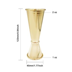 2 PCS Japanese Style Double Jigger, findTop 1oz / 2oz Stainless Steel Measure Liquor Cocktail Jiggers with Interior Measurements (Gold)