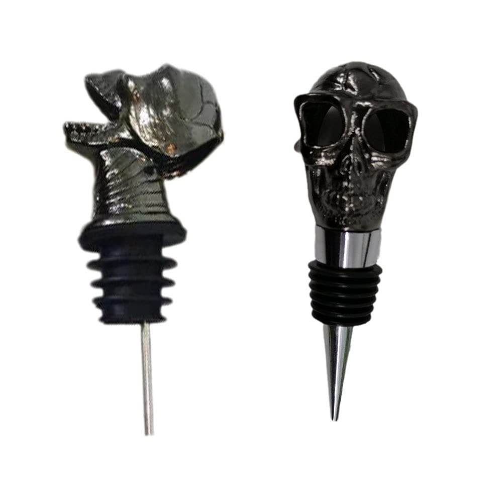 Ackron Skull Wine Stoppers Wine Pourer Spout Decorative for Whisky Wedding Wine Beverage Halloween Christmas Souvenirs Gift Home Kitchen 2 pieces (Black) (Black)