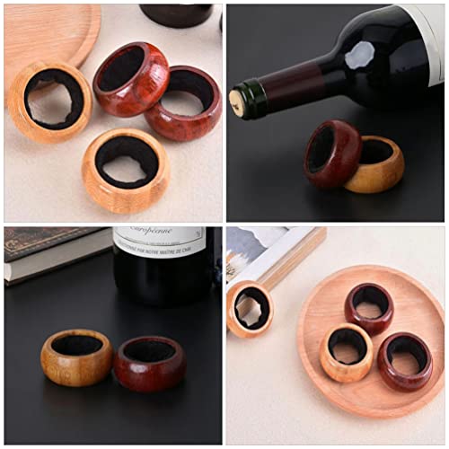 Luxshiny Wine Saver 4pcs Wine Drip Rings Wooden Wine Bottle Collars Drip Stoppers Wine Stop Accessories Anti-Overflow for Wine Bottles Bottle Stopper