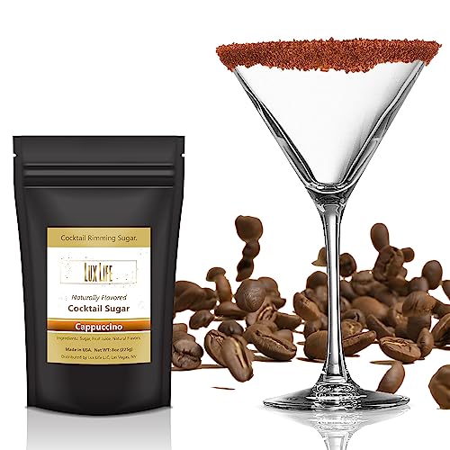 Lux Life Cocktail Flavored Sugar - Gluten & GMO-Free Cocktail Rimming Sugar - Vegan & Kosher Rimming Sugar - Rimming Sugar for Cocktails, Daiquiris, Cosmopolitans & Margaritas (8oz, Cappuccino)