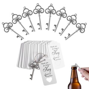 abnaok 50pcs wedding favors/party favors key bottle opener, silver skeleton key bottle openers with escort tag cards and jute rope