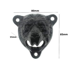 Luwanburg 2PCS Grizzly Bear Head Wall Mounted Bottle Opener Cast Iron with Black Antique Brass Bear Mouth Teeth Bite for Patio Garage