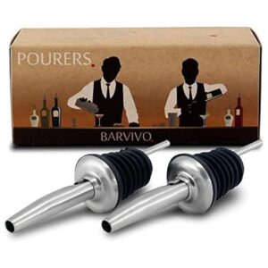 barvivo liquor bottle pourers set of 2 - professional bottle pourers for alcohol with tapered spout - free flow pour spouts for liquor bottles, wine, spirits, and olive oil