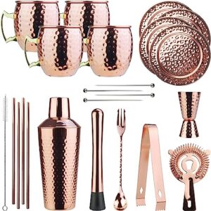 arora moscow mule barware set - 23pc - copper plated stainless steel - professional bar tools for drink mixing, home, bar, party