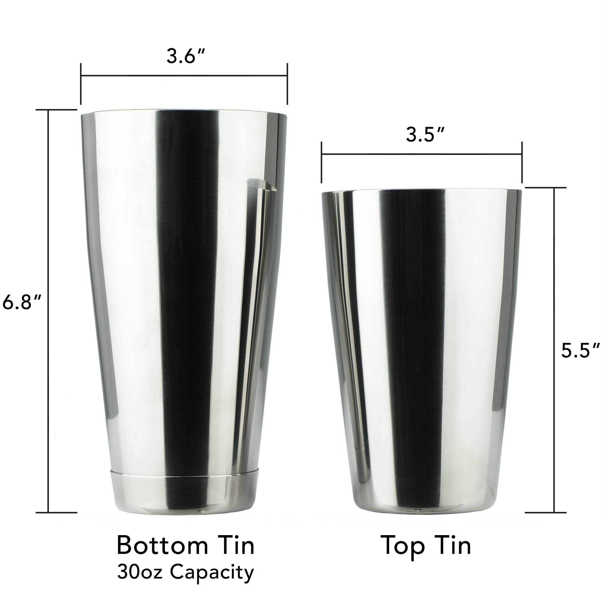 PG Boston Cocktail Kit - 4PC Premium Stainless Steel Shaker Set - 30oz Gloss Finish ​2-Piece Shaker with Cocktail Strainer and Double Jigger