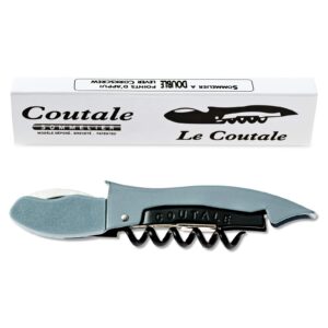 le coutale waiters corkscrew by coutale sommelier - grey - two-step lever action for smooth cork pull - wine bottle opener for bartenders and gifts - sharp micro-serrated knife
