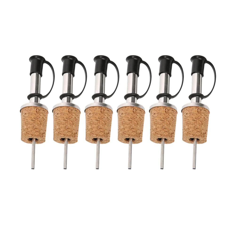 YARNOW 6pcs Stainless Steel Cork Free Flow Pourer Cap Wine Liquor Bottle Cork Stopper Dispenser Oil Stopper with Lid