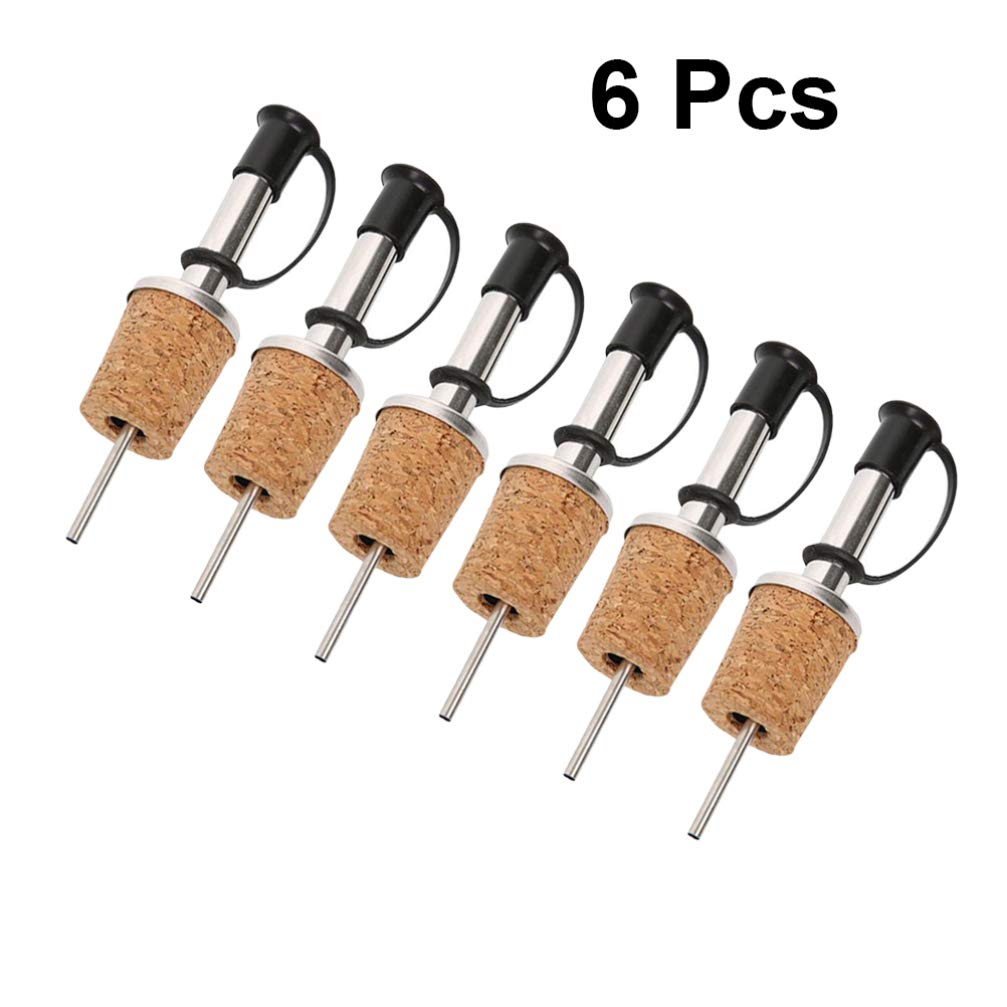 YARNOW 6pcs Stainless Steel Cork Free Flow Pourer Cap Wine Liquor Bottle Cork Stopper Dispenser Oil Stopper with Lid