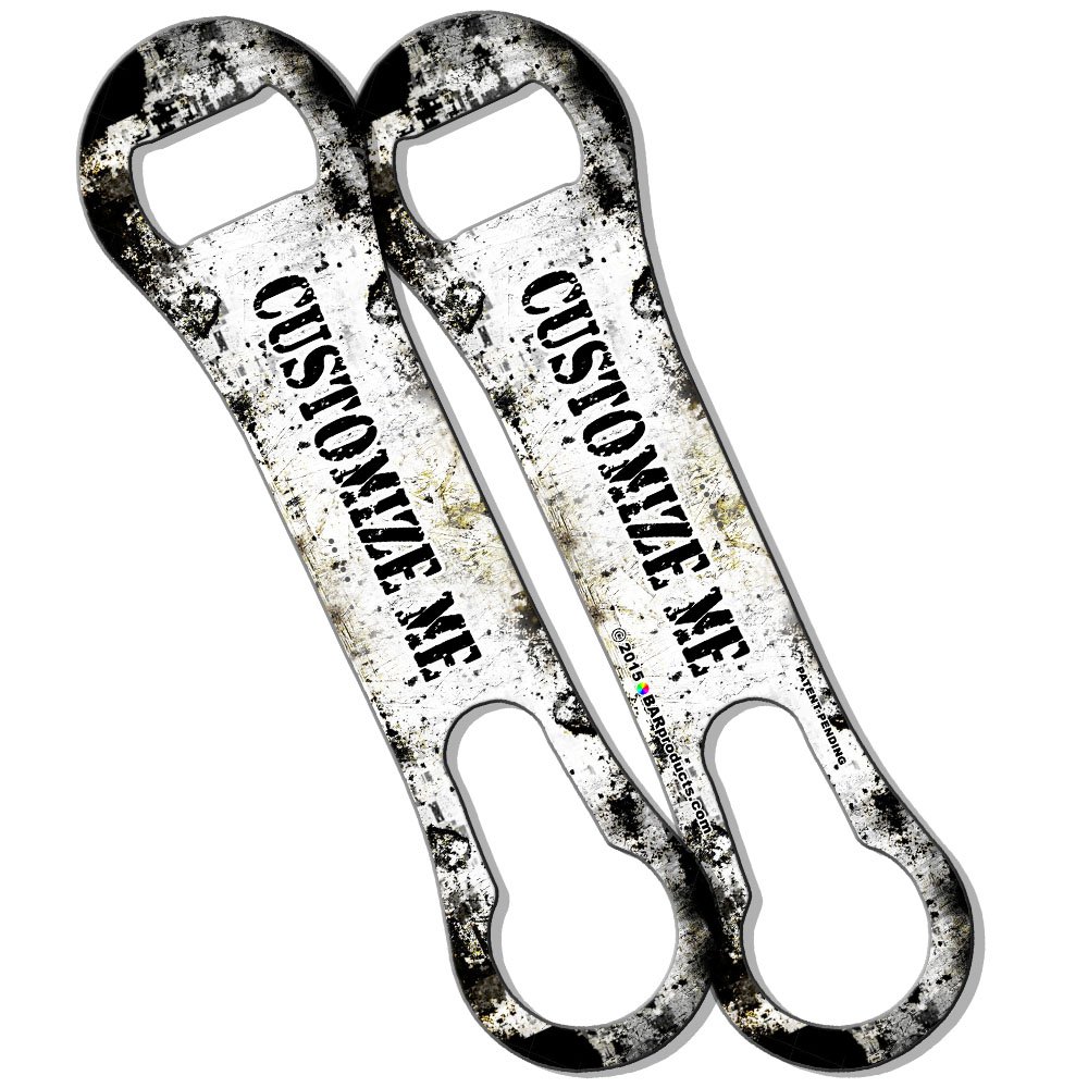 BarConic® Customizable V-Rod® Bottle Opener - White and Black Grunge