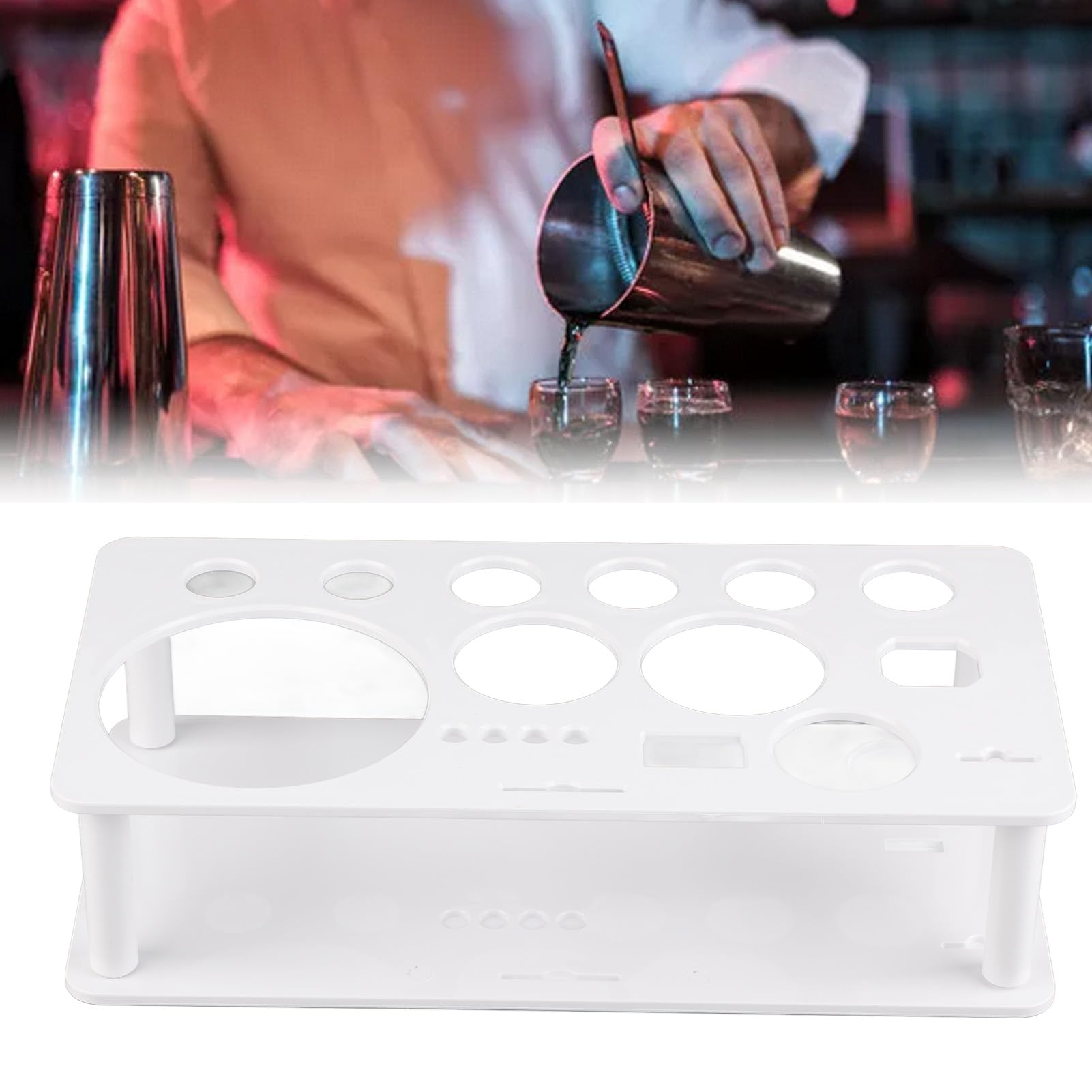 Bartender Kit Stand, Professional Cocktail Shaker Set Stand for Cocktail Lovers Plastic Bartending Tool Holder for Bar Home White(L)