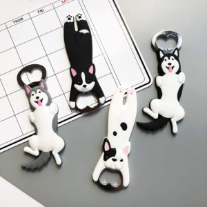 Refrigerator Magnet Silicone Metal Bottle Opener for Beer Coke Bartender Kitchen Barware Metal Novelty Cute Fun Shape (Dog-Gray)