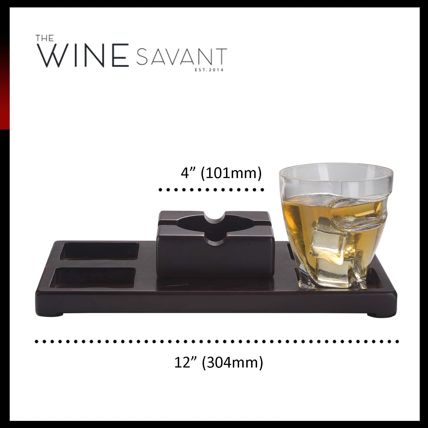 The Wine Savant Cigar Glasses Tray & Ash Tray, 4 Whiskey Cigar Glasses Slot to Hold Cigar, Whiskey Glass Gift Set, Cigar Rest, Accessory Set Gift for Dad, Men Home Office Decor Gifts, Man Cave