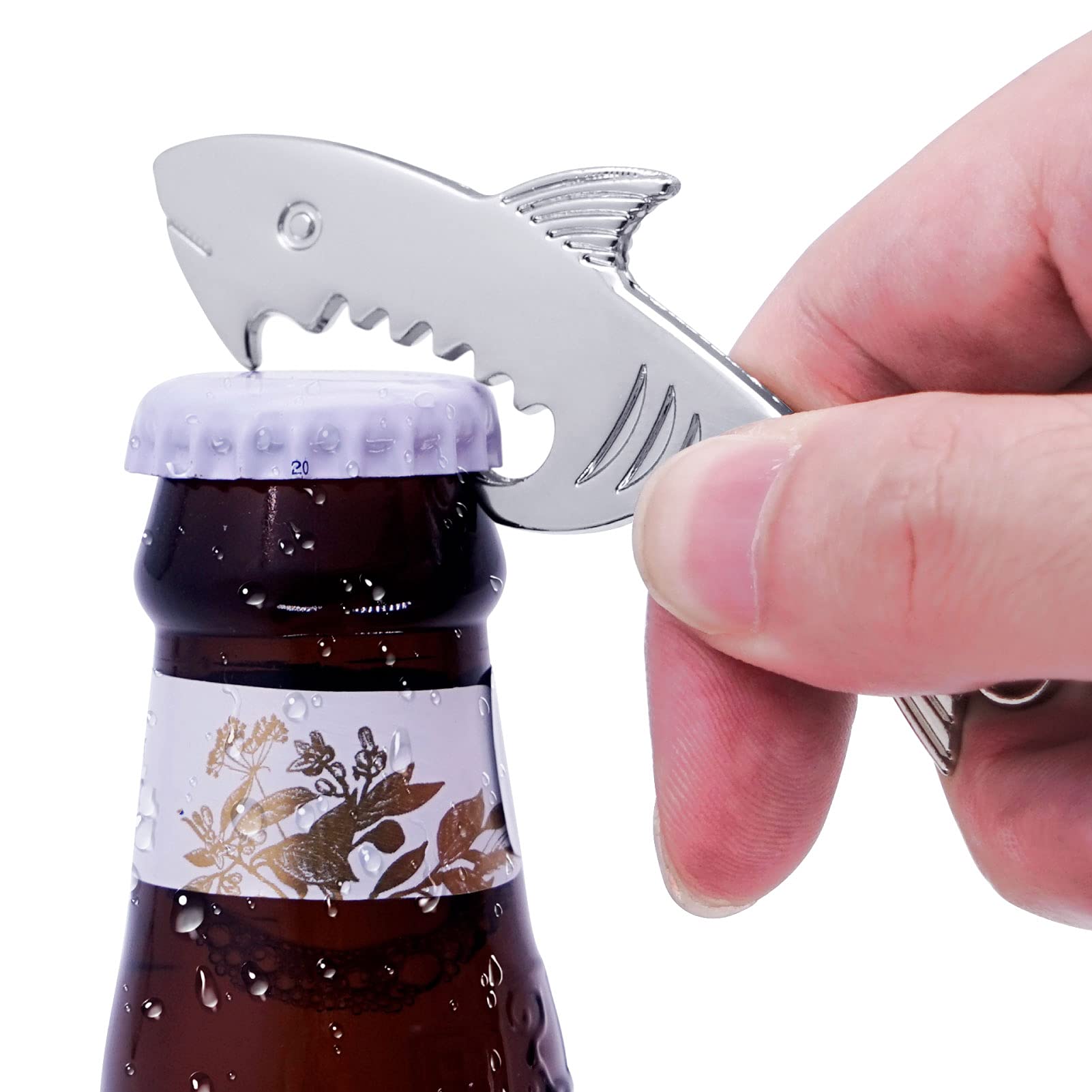 ITZH Shark Style Metal Bottle Opener Keychain Accessories,Gift for Dad Boyfriend Husband Grandpa Uncle, Cool Gadgets Christmas Stocking Stuffers, Birthday Anniversary (1pcs), 3.25 x 1.18 x 0.1 inches