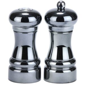chef specialties midnight pepper mill and salt shaker set, 4.25 inch, black chrome