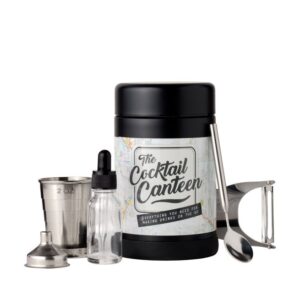 W&P Cocktail Canteen, Travel Cocktail Kit, w/ Cocktail Shaker, Jigger, Bar Spoon, Funnel, Peeler/Zester, & Glass Dropper Bottle, TSA Approved, On the Go Carry On, Stainless Steel,Black