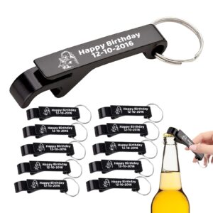 10pcs custom bottle opener keychain in bulk, personalized bear opener engraved with logo text,customized aluminum bottle opener for business wedding party favors gifts black