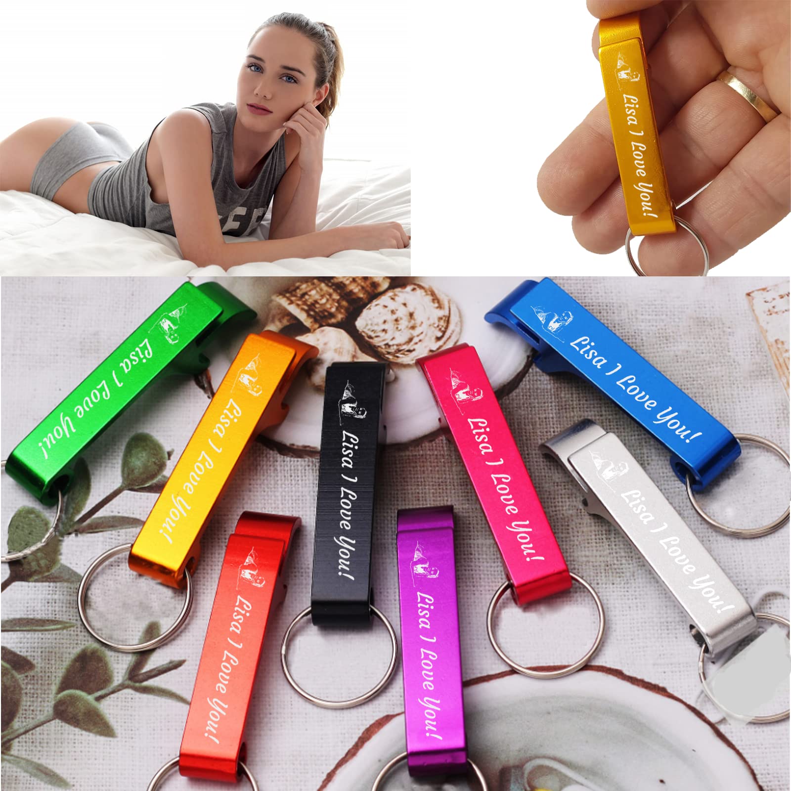 10pcs Custom Bottle Opener Keychain in Bulk, Personalized Bear Opener Engraved with Logo Text,Customized Aluminum Bottle Opener for Business Wedding Party Favors Gifts Black