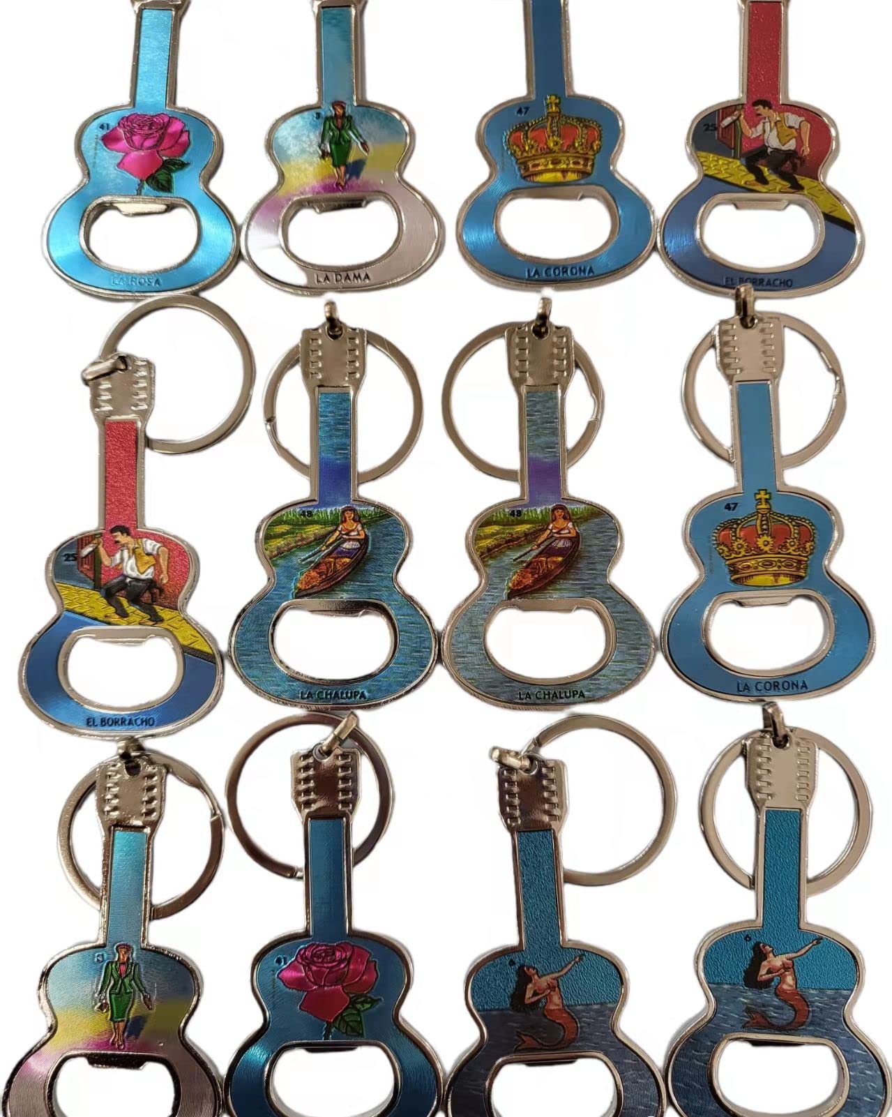 CLGIFT Set of 12 Loteria Mexican Bingo Game Bottle Opener Keychain/Bridal Shower/Baby Shower/Quinceañera/Birthday/Baptism/Religious Gift/Favor (Loteria Mexican Bingo Bottle Opener)